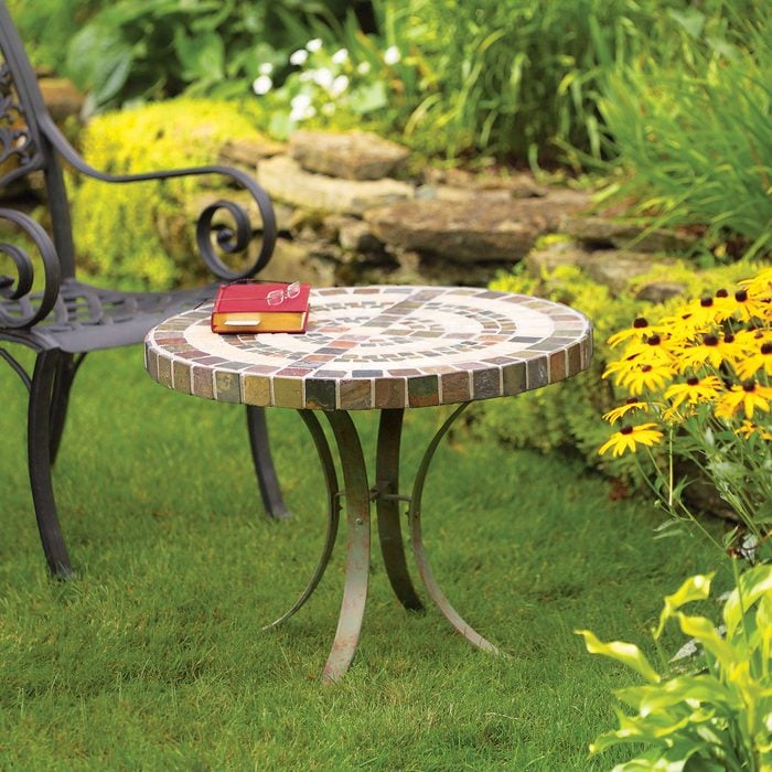 Outdoor Table With Tile Top And Steel Base